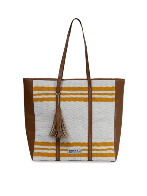 

Diwaah Off-White & Mustard Yellow Colourblocked Tote Bag