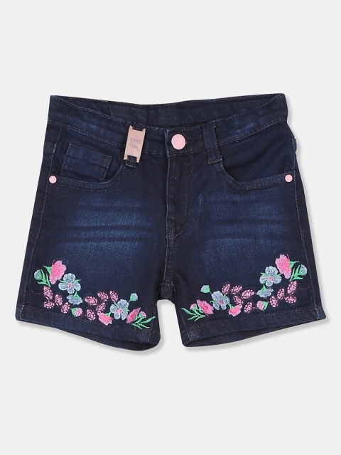 

Cherokee Girls Navy Blue Embroidered Slim Fit Denim Shorts