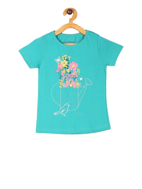 

Cherokee Girls Sea Green & Pink Floral Print Round Neck T-shirt