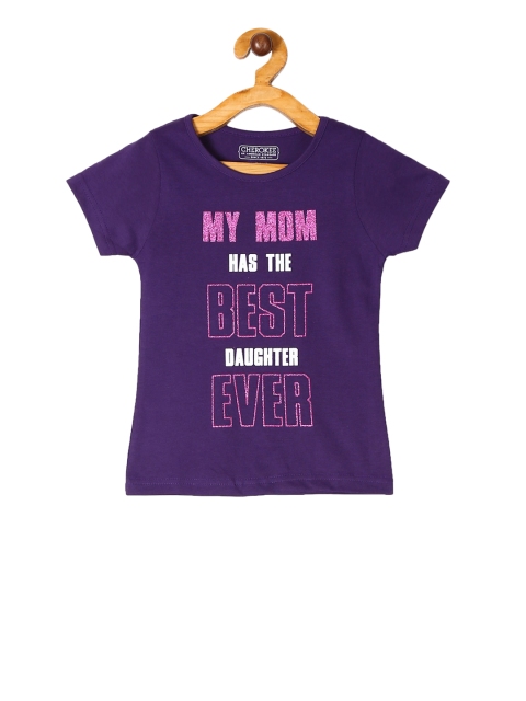

Cherokee Girls Purple & White Printed Round Neck T-shirt