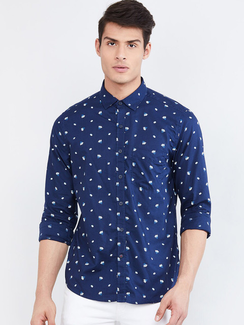 

max Men Blue & Off-White Regular Fit Floral Printed Casual Shirt