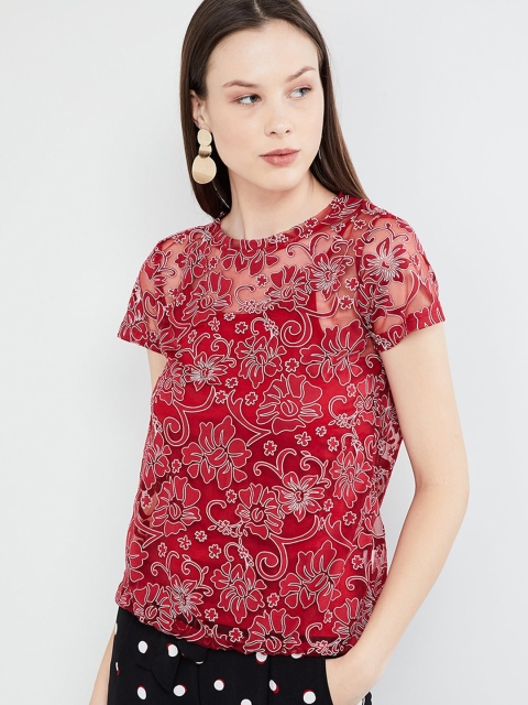 

max Women Red Self Design Top