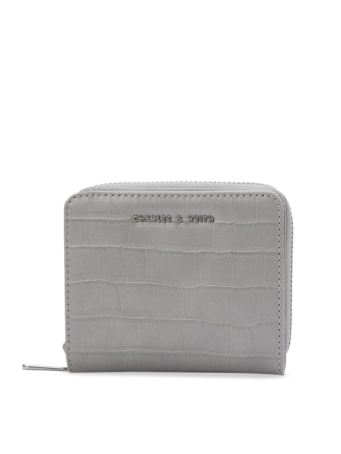 

CHARLES & KEITH Women Grey Textured Zip Around Wallet