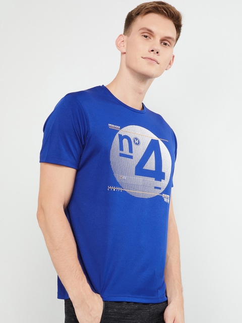 

max Men Blue Printed Round Neck T-shirt