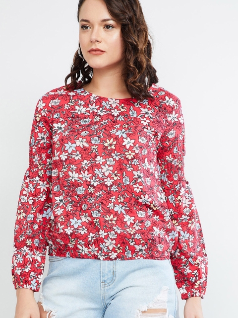 

max Women Fuchsia Pink & White Floral Printed Blouson Top