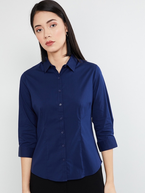 

max Women Blue Regular Fit Solid Formal Shirt