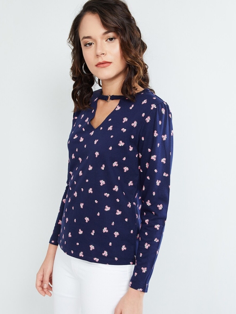 

max Women Navy Blue Printed Top