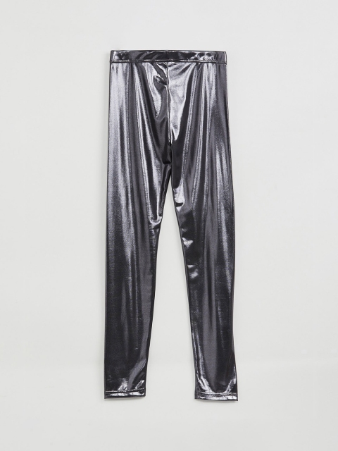 

max Girls Silver-Coloured Solid Ankle-Length Metallic Leggings