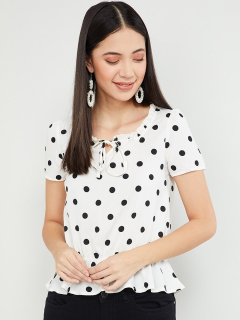 max Women White Printed Peplum Top