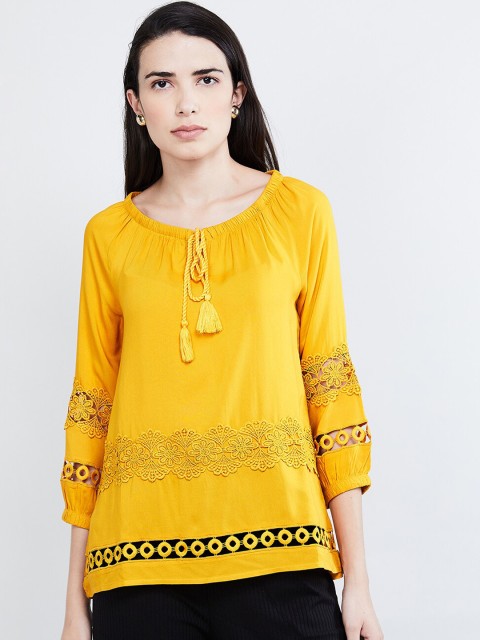 

max Women Yellow Embroidered Top