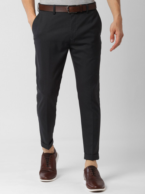 

Peter England Men Black Tapered Fit Checked Regular Trousers