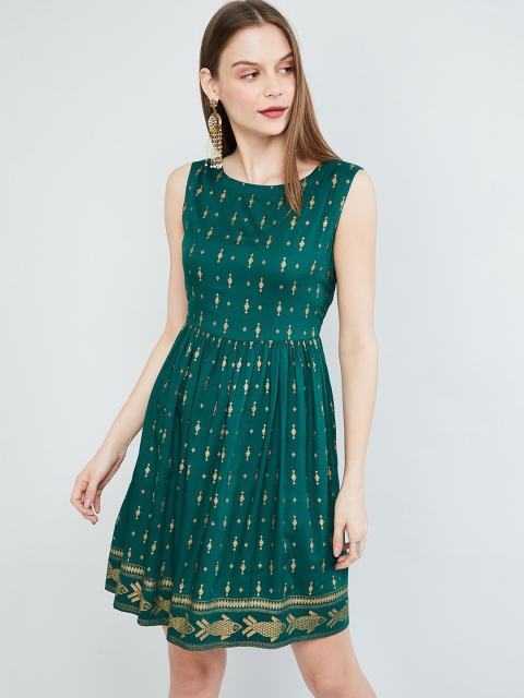 

max Women Green Printed Fit and Flare Dress