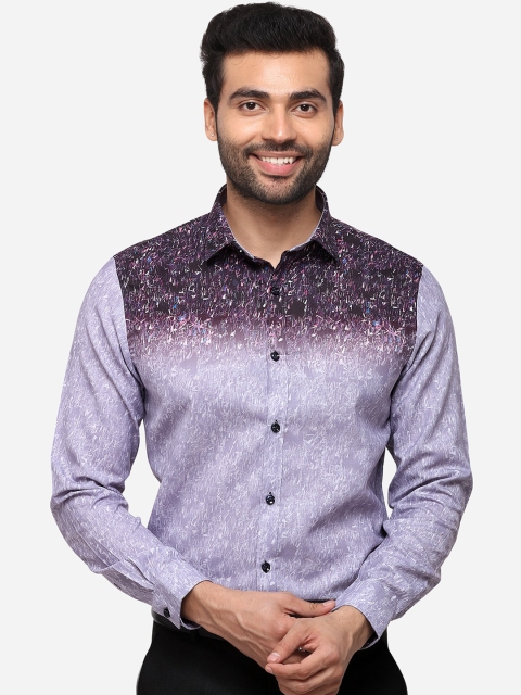 

JB STUDIO Men Lavender & Burgundy Slim Fit Printed Linen Formal Shirt