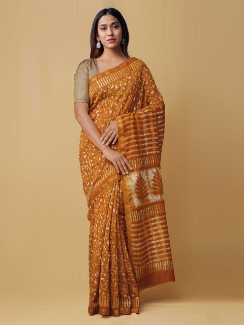 

Unnati Silks Orange Silk Cotton Printed Chanderi Saree