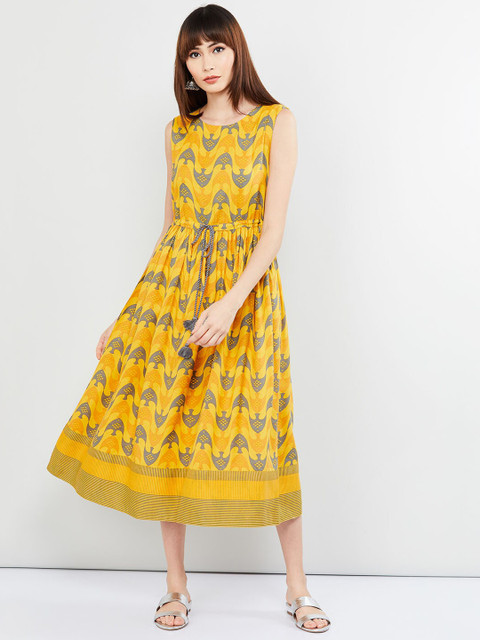 

max Women Mustard Printed A-Line Dress