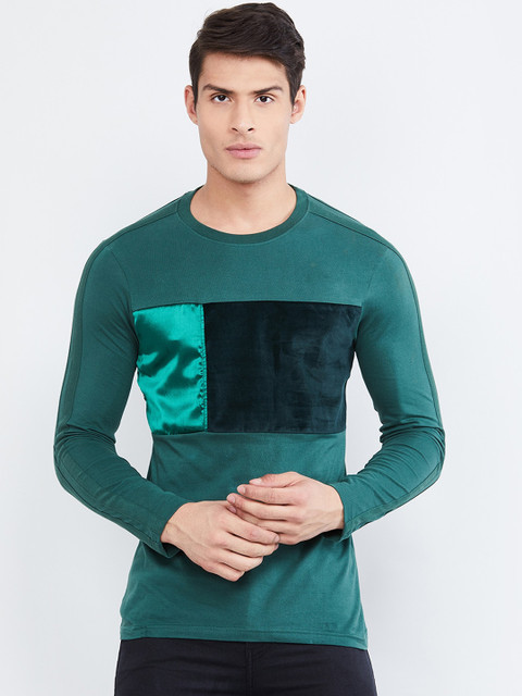 

max Men Green Colourblocked Round Neck T-shirt