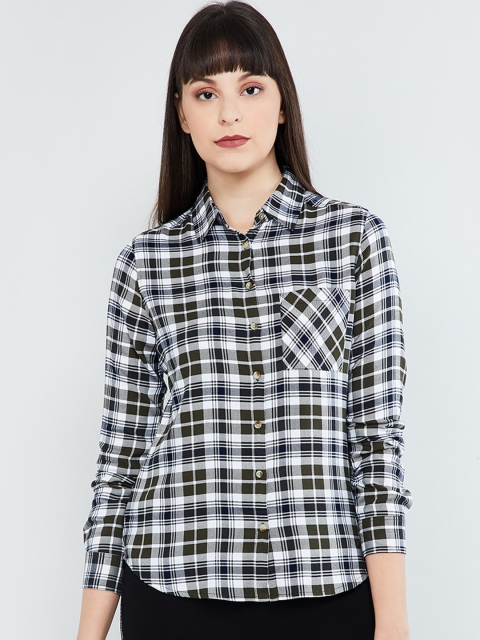 

max Women Green & White Regular Fit Checked Casual Shirt
