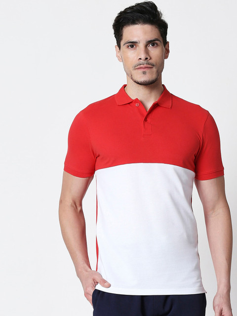 

Bewakoof Men Red Colourblocked Polo Collar T-shirt
