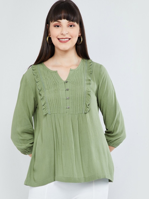 

max Women Green Solid A-Line Top