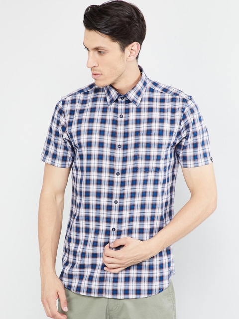 

max Men White & Navy Blue Slim Fit Checked Casual Shirt