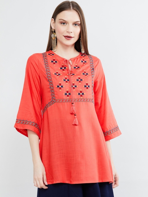 

max Coral Pink Embroidered Tunic