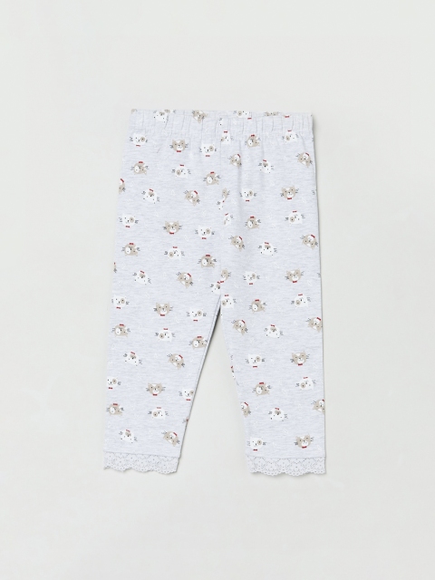

max Girls Grey & White Printed Ankle-Length Leggings