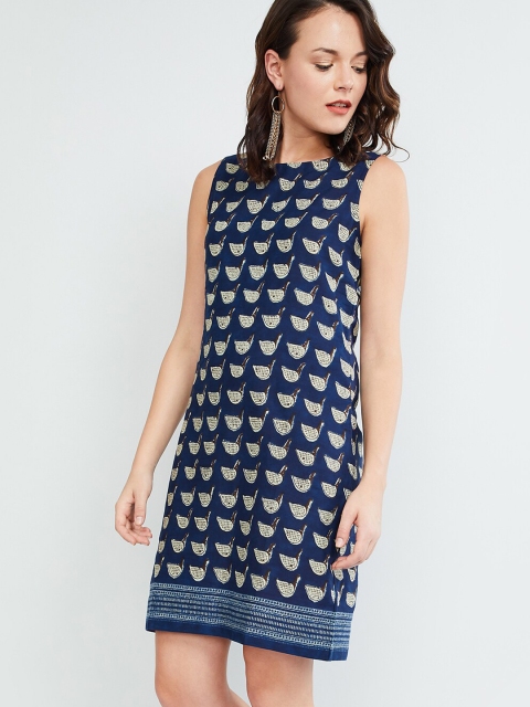 

max Women Blue & Brown Printed Sheath Dress