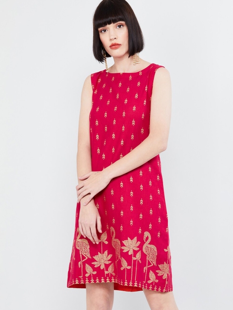 

max Women Fuchsia Pink & Gold-Coloured Printed Sheath Dress