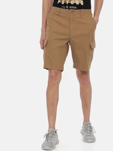 

Breakbounce Men Khaki Brown Solid Slim Fit Cargo Shorts