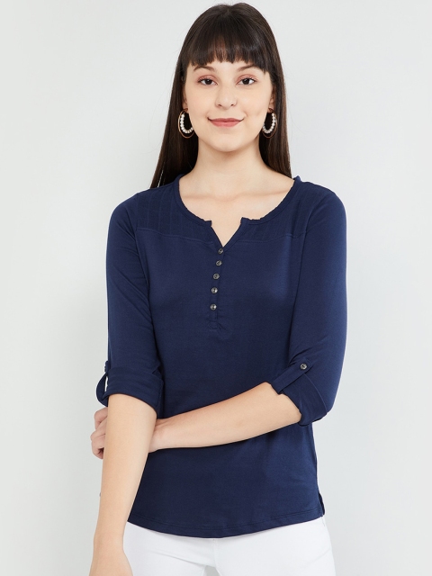 

max Women Navy Blue Solid Top