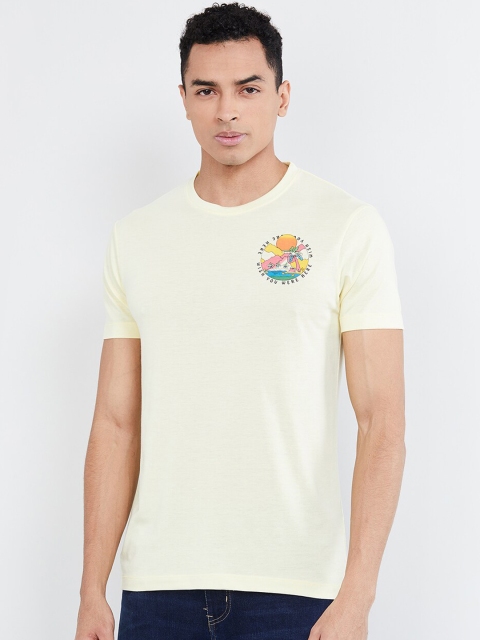 

max Men Yellow Printed Polo Collar T-shirt