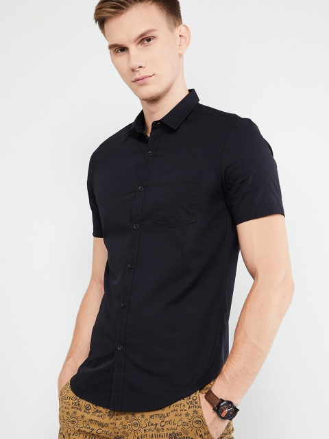 max Men Black Regular Fit Solid Casual Shirt