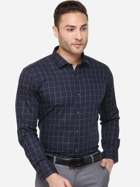 

JB STUDIO Men Navy Blue Slim Fit Checked Casual Shirt