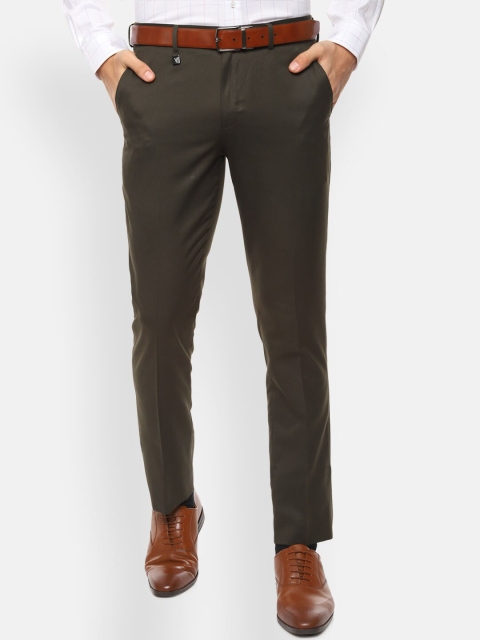 

V Dot Men Olive Green Skinny Fit Solid Formal Trousers