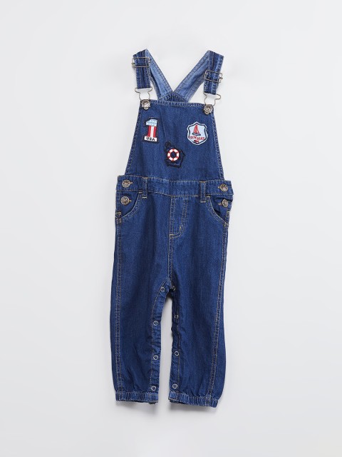 

max Boys Navy Blue Solid Denim Dungarees