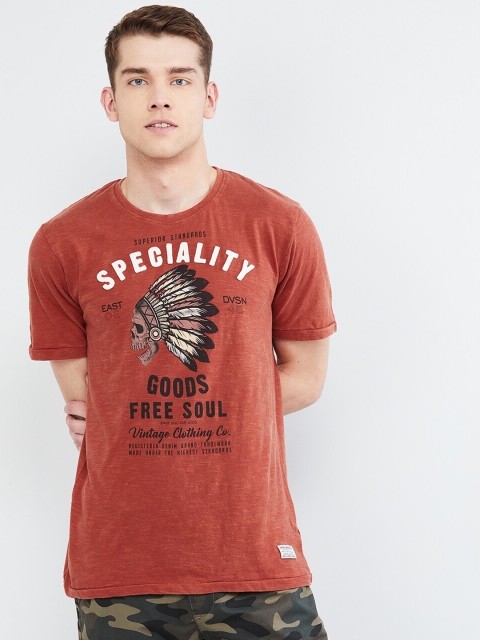 max Men Red & Black Printed Round Neck T-shirt