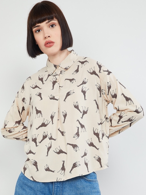 

max Women Beige Printed Shirt Style Top