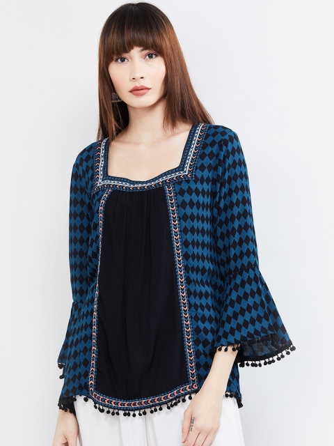 max Women Blue & Black Printed Top