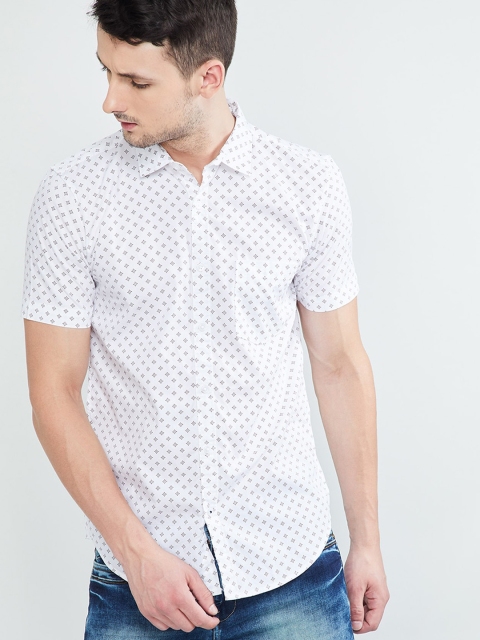 max Men White Regular Fit Printed Casual Shirt