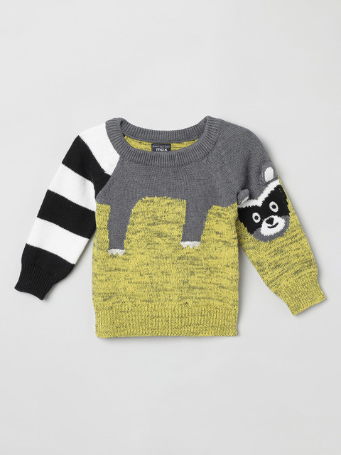 

max Boys Yellow & Grey Self Design Pullover Sweater