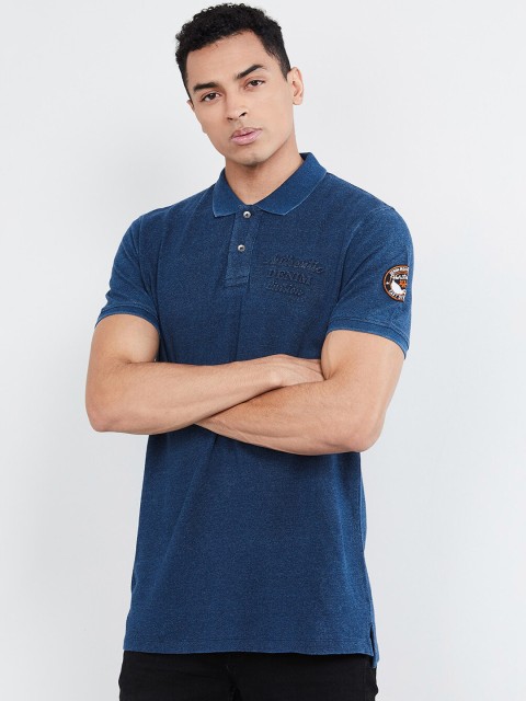 

max Men Blue Solid Polo Collar T-shirt