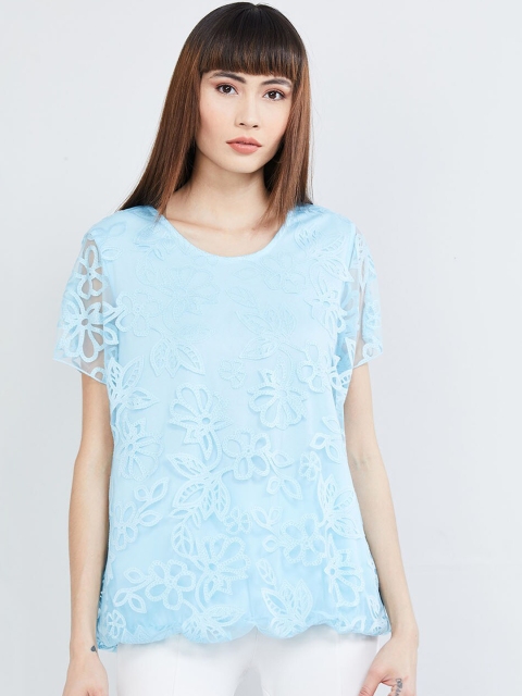 

max Women Blue Self Design Top