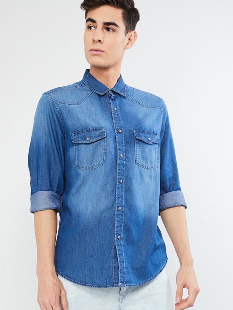 

max Men Blue Slim Fit Faded Casual Shirt