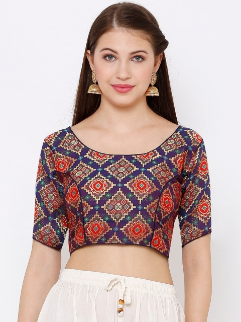 

SALWAR STUDIO Women Purple & Gold-Coloured Woven Design Readymade Saree Blouse