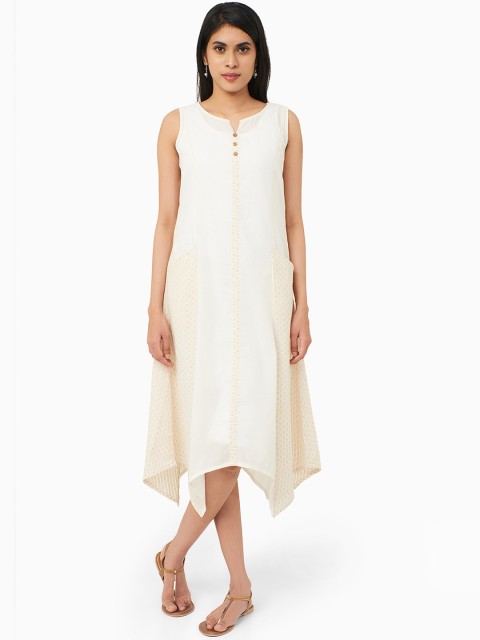 

IMARA Women Off-White Solid A-Line Dress