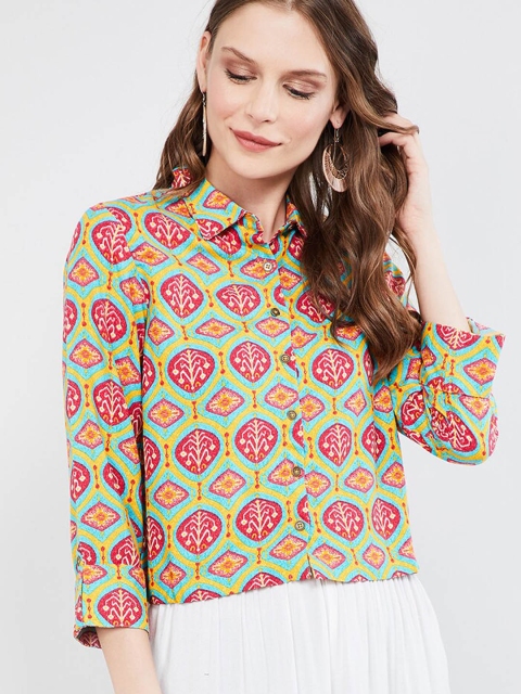

max Women Blue & Pink Printed Shirt Style Top