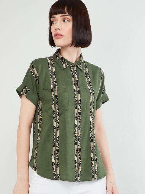 

max Women Green & Black Striped Casual Shirt