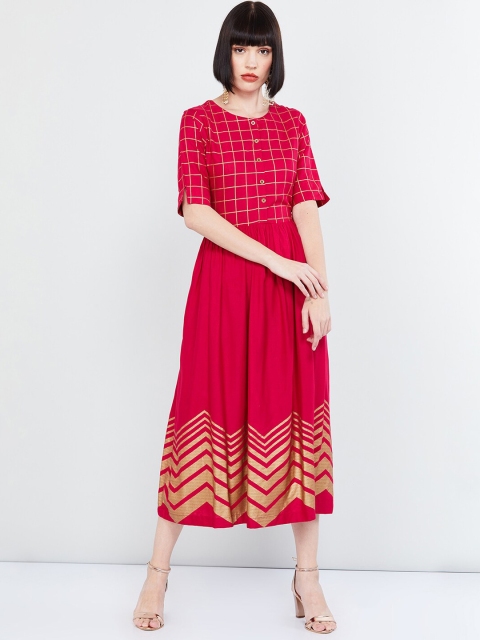 

max Women Pink & Gold-Coloured Printed A-Line Dress