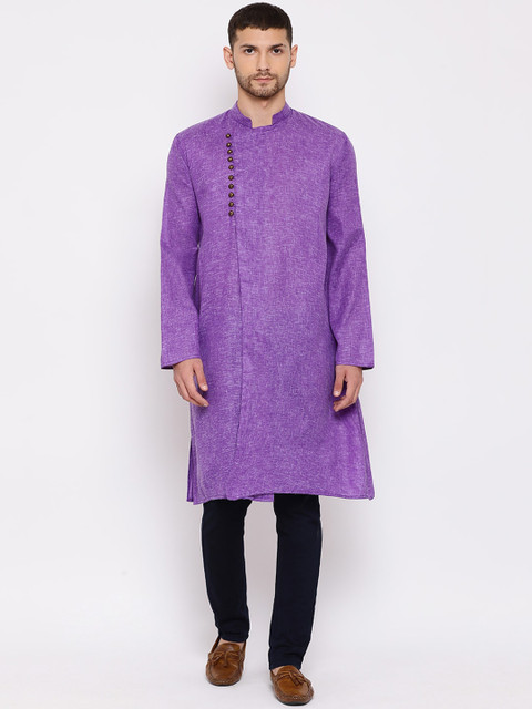 

VASTRAMAY Men Purple Solid Straight Kurta