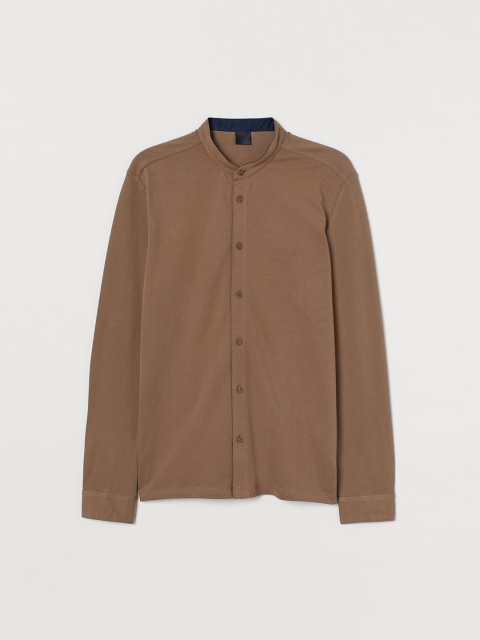

H&M Men Brown Solid Grandad Shirt Muscle Fit